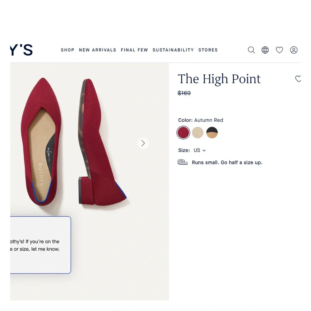 Rothys The High Point Comfort Heel Autumn Red US 13 Machine Washable Sustainable